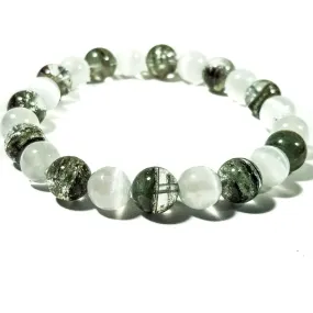 8mm Green Lodolite & Selenite Purifying Gemstone Healing Bracelet