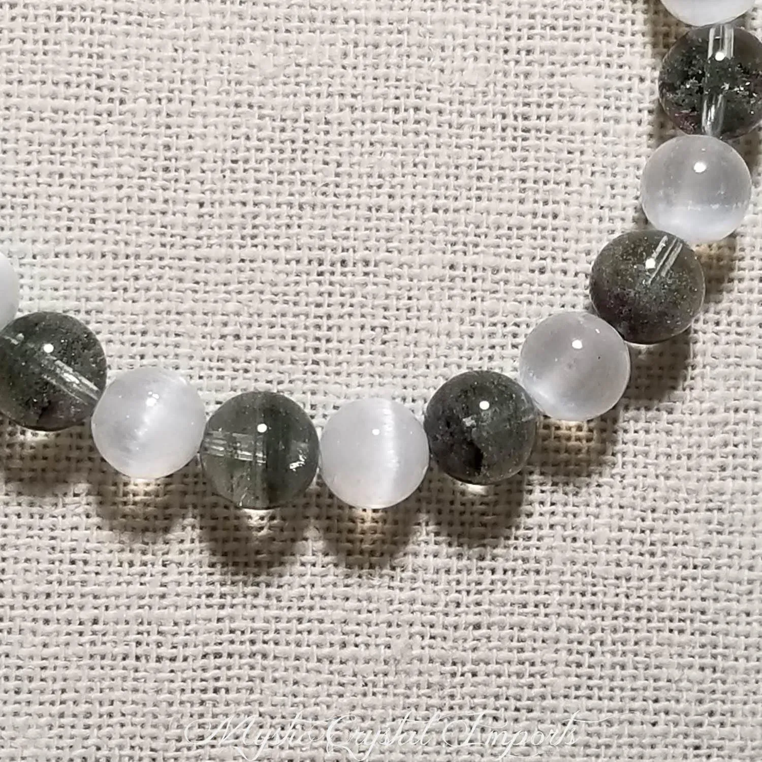 8mm Green Lodolite & Selenite Purifying Gemstone Healing Bracelet
