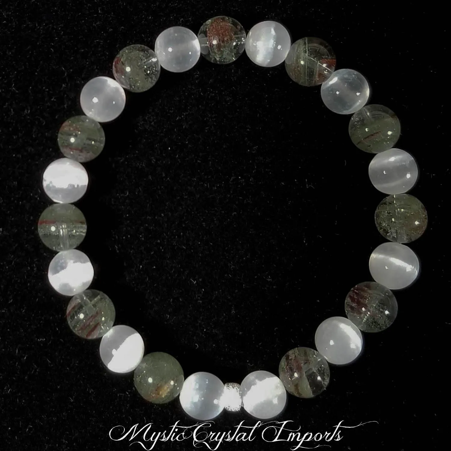 8mm Green Lodolite & Selenite Purifying Gemstone Healing Bracelet