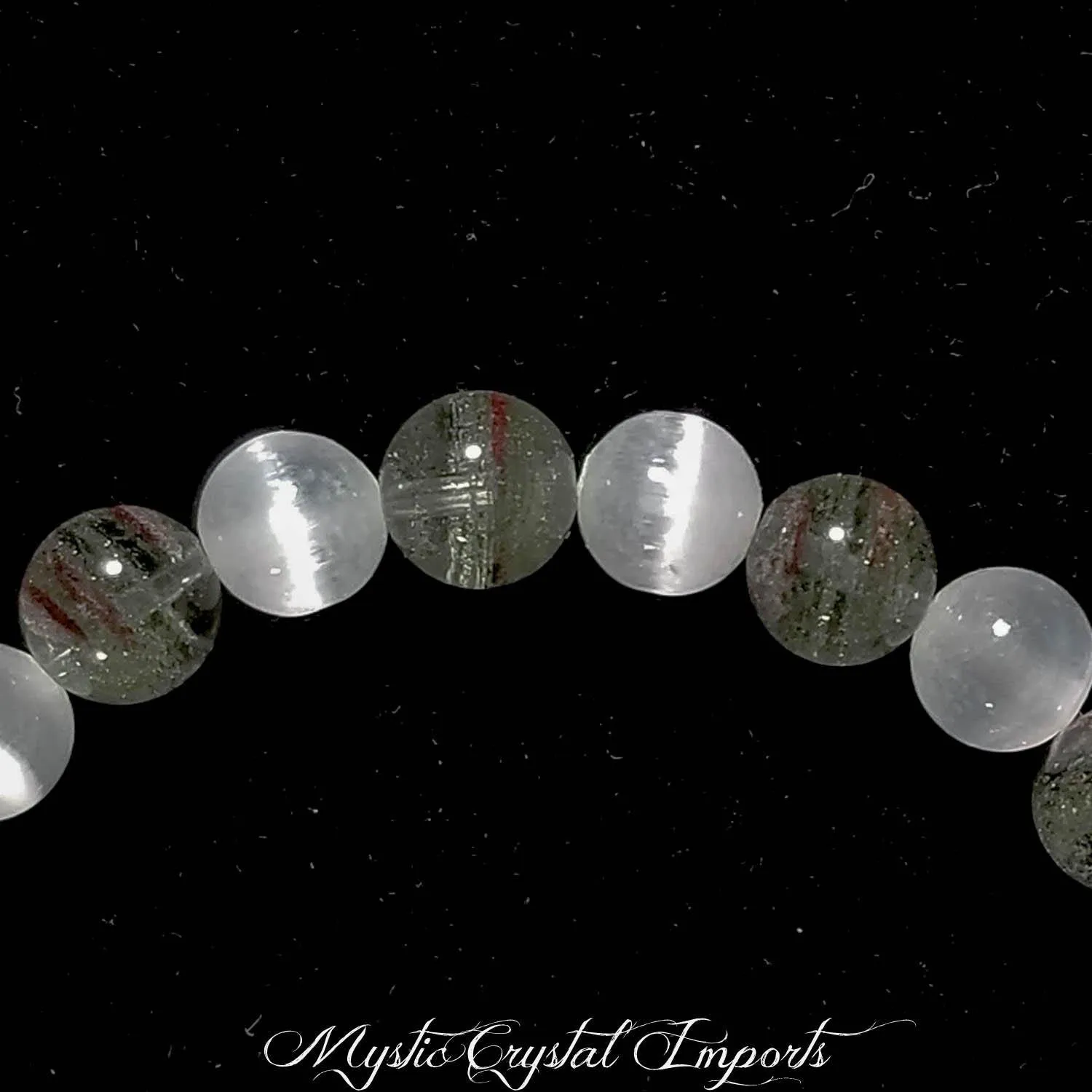 8mm Green Lodolite & Selenite Purifying Gemstone Healing Bracelet