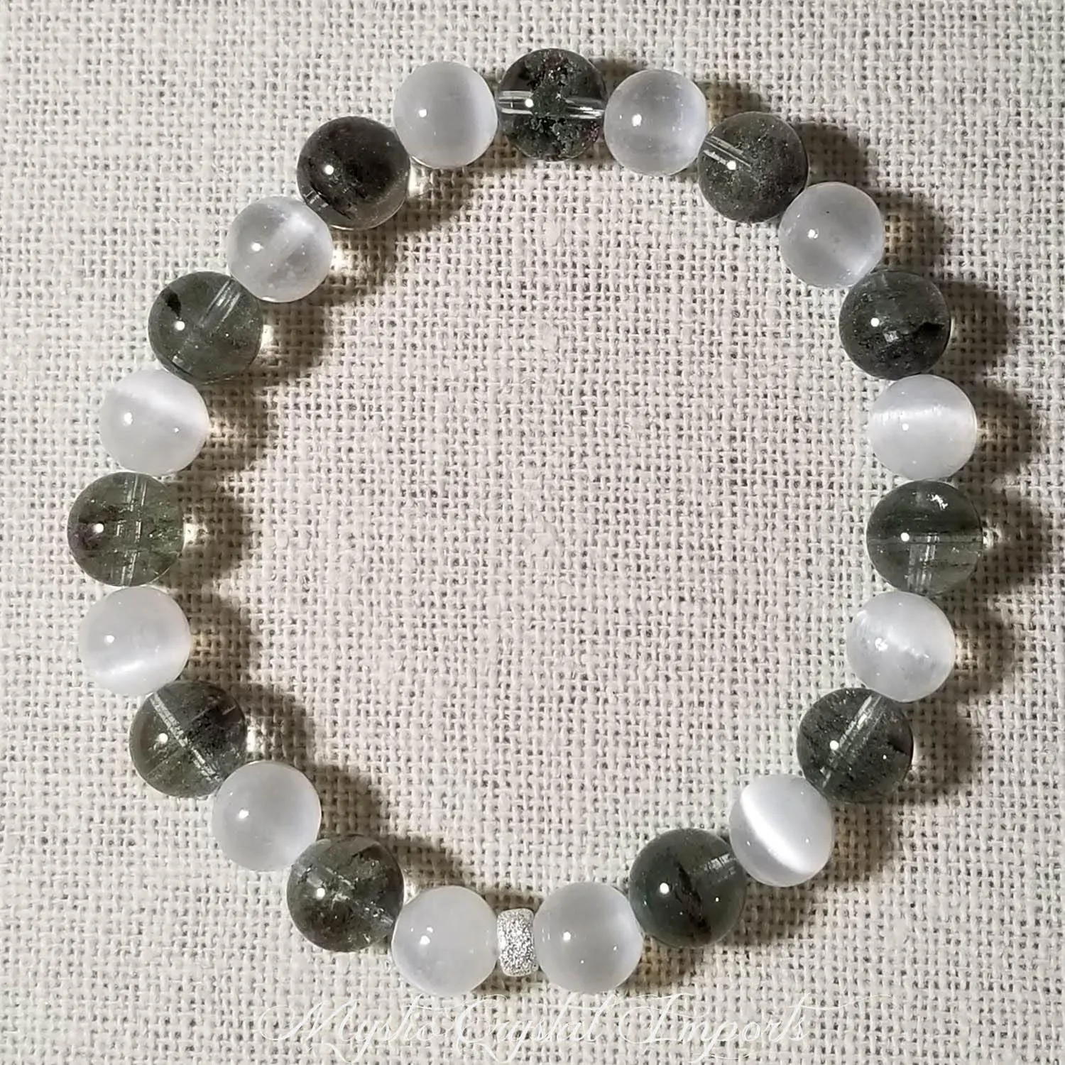 8mm Green Lodolite & Selenite Purifying Gemstone Healing Bracelet