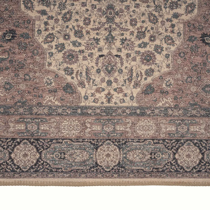 Teal Medallion Washable Area Rug - Caragh