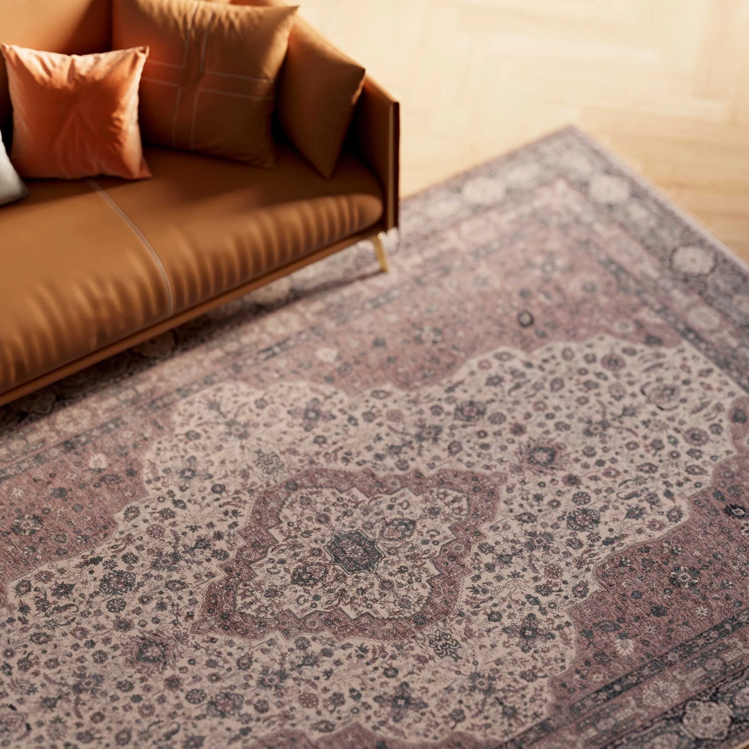 Teal Medallion Washable Area Rug - Caragh