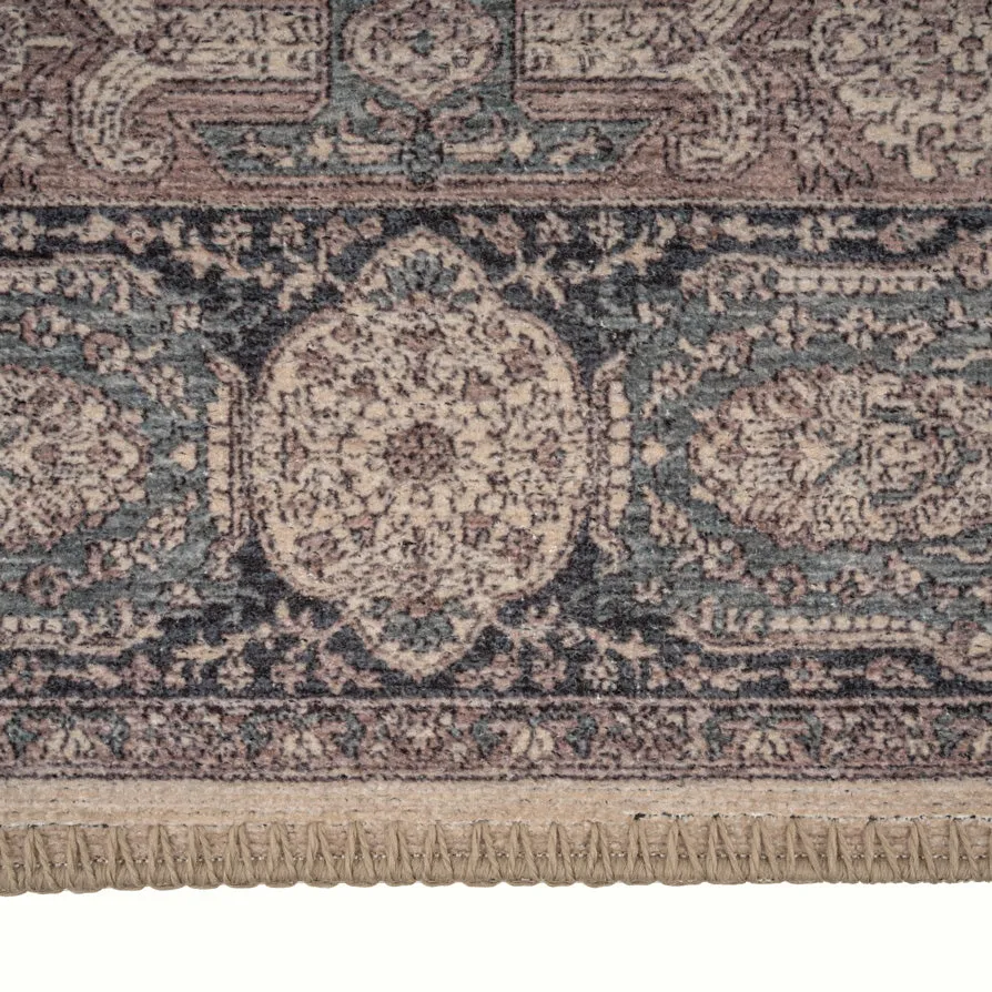 Teal Medallion Washable Area Rug - Caragh
