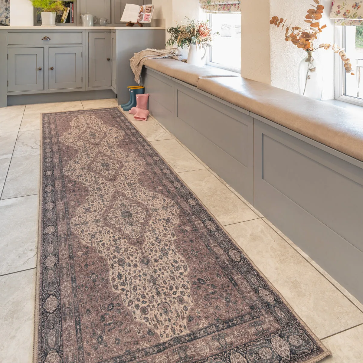 Teal Medallion Washable Area Rug - Caragh