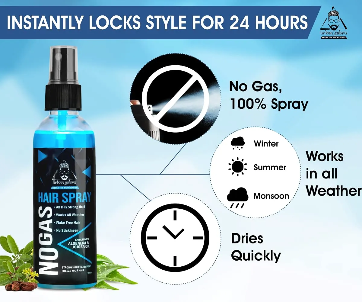 Urbangabru Hair Volumizing Powder wax (10 Gram)   Rebel Hair Wax (85 Gram)   No Gas Hair Spray (100 ML) - Men's Grooming Combo Kit